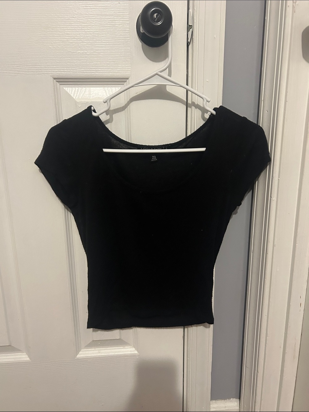 living doll Black Short Sleeve Scoop Neck Tee